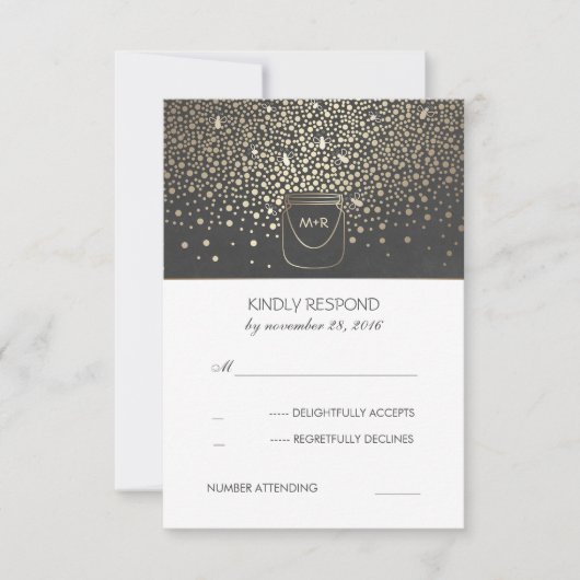 Mason Jar Fireflies Rustieke bruiloft RSVP Kaartje (Voorkant)