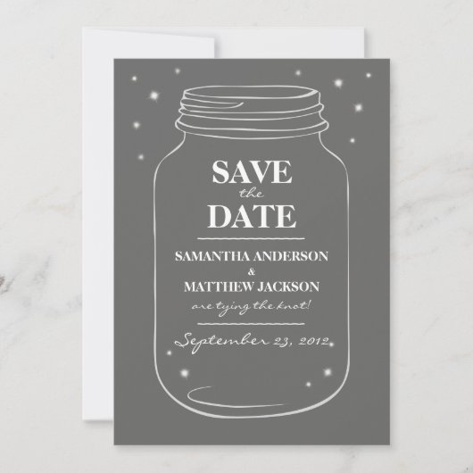 Mason Jar Fireflies Save the Date Cards - Grey (Voorkant)