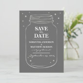 Mason Jar Fireflies Save the Date Cards - Grey (Staand voorkant)
