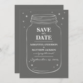 Mason Jar Fireflies Save the Date Cards - Grey (Voorkant / Achterkant)