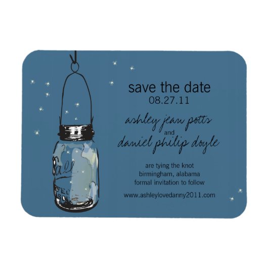 Mason Jar & Fireflies Save the Date Magneet (Horizontaal)