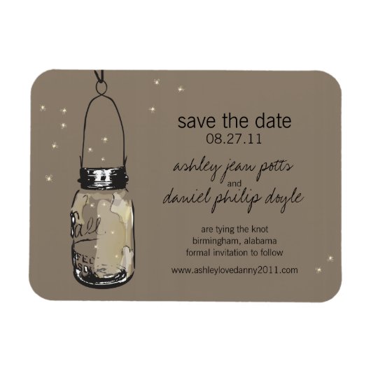 Mason Jar & Fireflies Save the Date Magneet (Horizontaal)