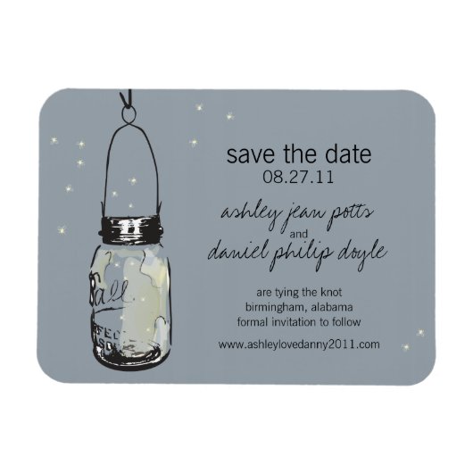 Mason Jar & Fireflies Save the Date Magneet (Horizontaal)