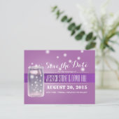 Mason Jar & Fireflies Save the Date Paars Aankondigingskaart (Staand voorkant)