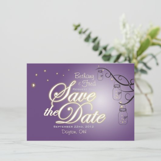 Mason Jar Firefly Lightning Bug Save the Date (Staand voorkant)