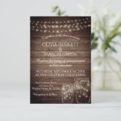 Mason Jar Firefly Lights en Lace Rustic Wedding I Kaart (Staand voorkant)