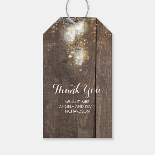 Mason Jar Firefly Lights Rustiek Cadeaulabel (Voorkant)