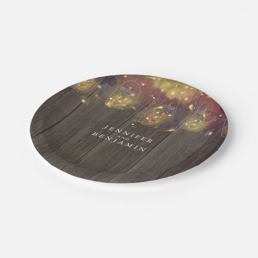 Mason Jar Firefly Lights Rustieke bruiloft Papieren Bordje (Gekanteld)