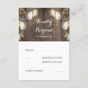 Mason Jar Firefly Lights Rustieke bruiloft RSVP Kaartje