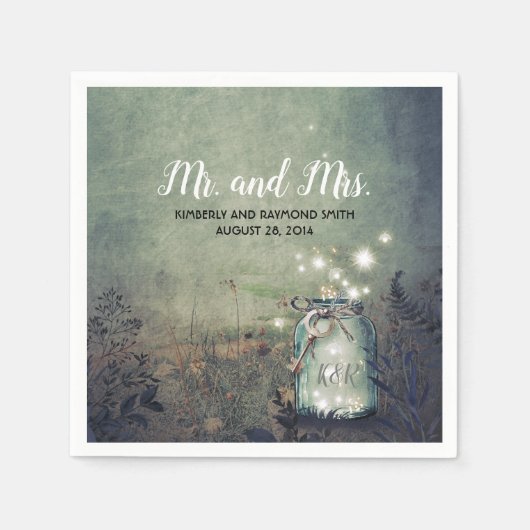 Mason Jar Firefly Lights Rustieke bruiloft Servetten (Voorkant)