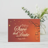 Mason Jar & Firefly Save the Date Briefkaart (Staand voorkant)