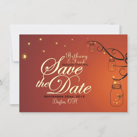 Mason Jar & Firefly Save the Date Briefkaart (Voorkant)