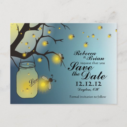 Mason Jar & Firefly Save the Date Briefkaart A (Voorkant)