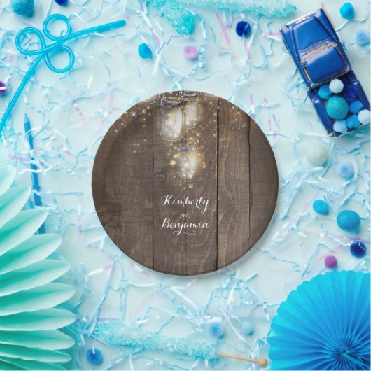 Mason Jar Firefly Verlichting Rustieke bruiloft Papieren Bordje (Feest)