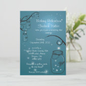 Mason Jar Firefly Wedding Invitation Blue Blauwgro Kaart (Staand voorkant)
