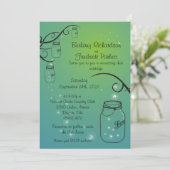 Mason Jar Firefly Wedding Invitation Green Blauwgr Kaart (Staand voorkant)
