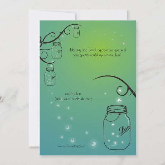 Mason Jar Firefly Wedding Invitation Green Blauwgr Kaart (Achterkant)