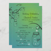 Mason Jar Firefly Wedding Invitation Green Blauwgr Kaart (Voorkant / Achterkant)