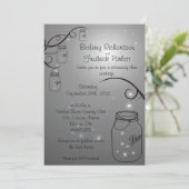 Mason Jar Firefly Wedding Invitation Grey Black Kaart (Staand voorkant)