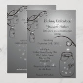 Mason Jar Firefly Wedding Invitation Grey Black Kaart (Voorkant / Achterkant)
