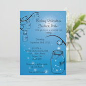 Mason Jar Firefly Wedding Invitation Medium Blue Kaart (Staand voorkant)