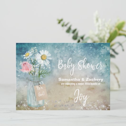 *~* Mason Jar Floral Baby shower Rustieke Waterver Kaart (Staand voorkant)