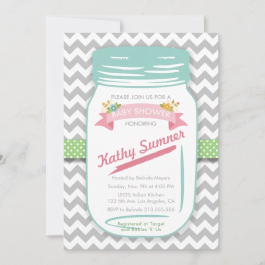 Mason Jar Floral Baby shower Uitnodiging (Voorkant)