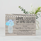 Mason Jar Floral Blue Verloving Part Invitation Kaart (Staand voorkant)