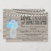 Mason Jar Floral Blue Verloving Part Invitation Kaart (Voorkant / Achterkant)