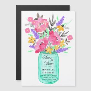 Mason Jar Floral Bouquet Save the Date Magnetische Uitnodiging