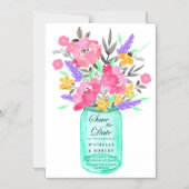 Mason Jar Floral Bouquet Save the Date Magnetische Uitnodiging (Voorkant)