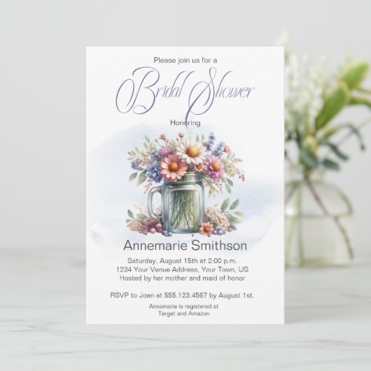 Mason Jar Floral Bouquet Vrijgezellenfeest Kaart (Staand voorkant)