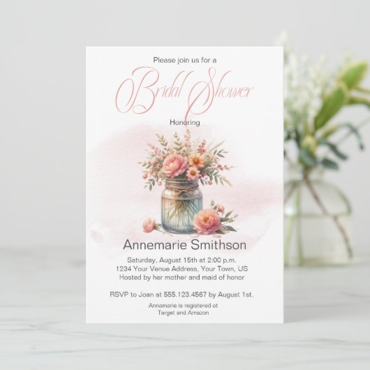 Mason Jar Floral Bouquet Vrijgezellenfeest Kaart (Staand voorkant)