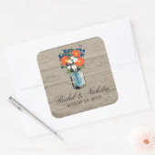 Mason Jar Floral Bruiloft Vierkante Sticker (Envelop)