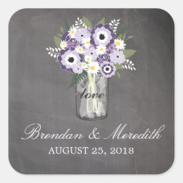 Mason Jar Floral Bruiloft Vierkante Sticker