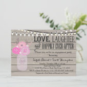 Mason Jar Floral Pink Engagement Part Uitnodiging (Staand voorkant)