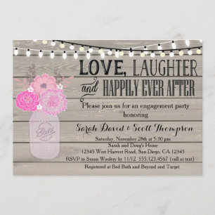 Mason Jar Floral Pink Engagement Part Uitnodiging