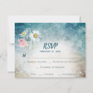 *~* Mason Jar Floral Rustic Waterverf Wedding RSVP Kaartje