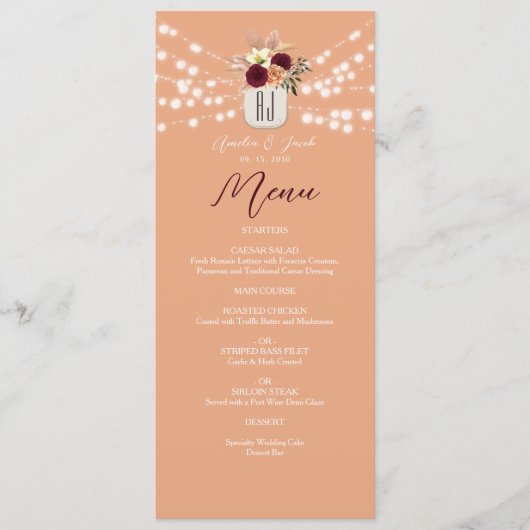 Mason Jar Floral Wedding Menu (Voorkant)