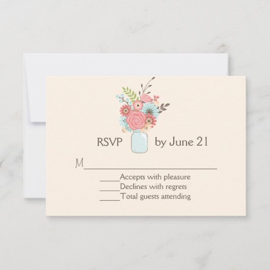  Mason Jar Floral Wedding RSVP Kaart (Voorkant)