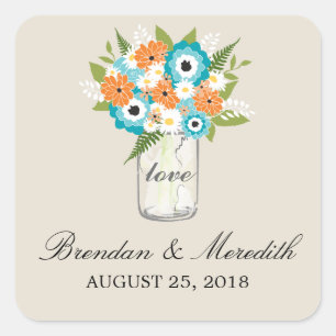Mason Jar Floral Wedding Vierkante Sticker