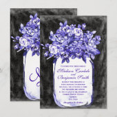 Mason Jar Flower Chalkboard Wedding Invites Indigo Kaart (Voorkant / Achterkant)