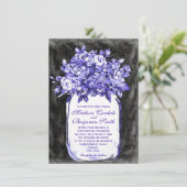 Mason Jar Flower Chalkboard Wedding Invites Indigo Kaart (Staand voorkant)