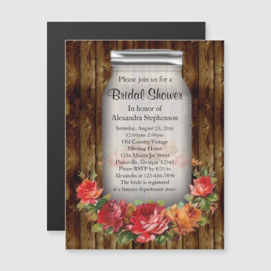 Mason Jar Flower Wreath Vrijgezellenfeest Magnetische Uitnodiging (Voorkant / Achterkant)