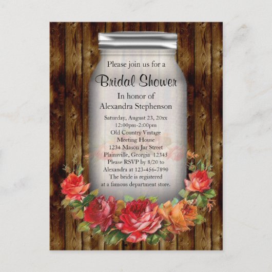 Mason Jar Flower Wreath Vrijgezellenfeest Uitnodiging Briefkaart (Voorkant)