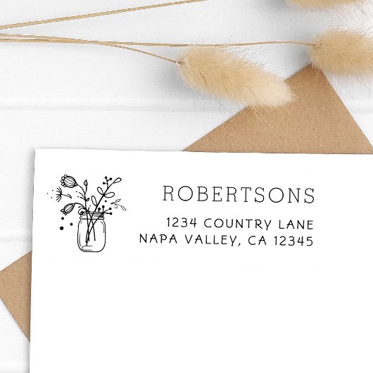 Mason Jar Flowers | Achternaam Retouradres Rubberstempel