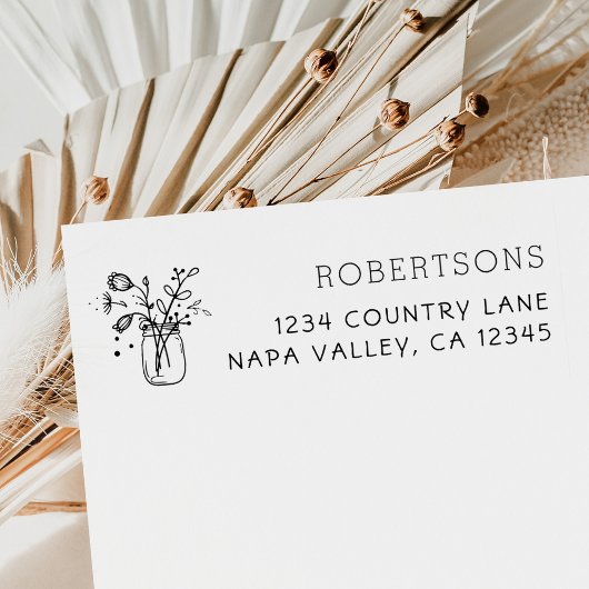 Mason Jar Flowers | Achternaam Retouradres Rubberstempel