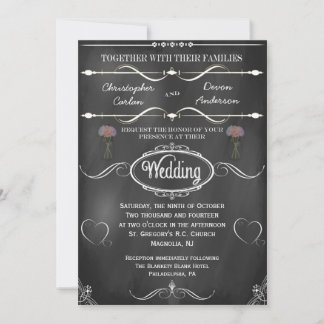 Mason Jar, Flowers and Hearts Chalkboard Wedding Kaart