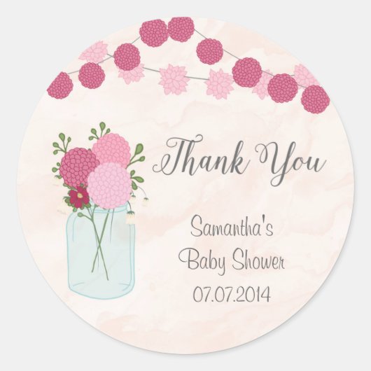Mason Jar Flowers Baby shower Sticker (Voorkant)
