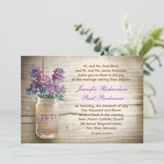 Mason Jar & Flowers bruiloft uitnodiging (Staand voorkant)